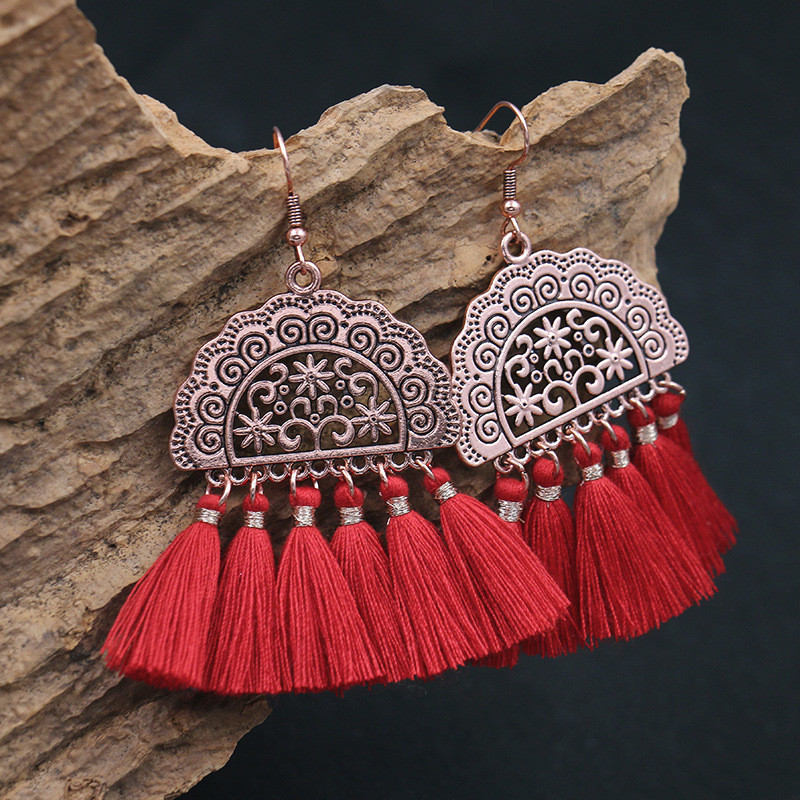 Red Earrings Chinese Style Tassel Earrings Bohemian Ethnic Style New Year Earrings New Year Bride Earrings