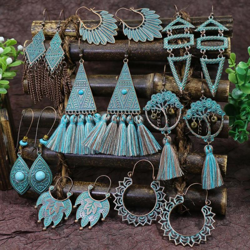 Ethnic Style Retro Tassel Earrings for Women Antique Geometric Alloy Earrings Cross-Border Hot Selling Foreign Trade Accessories Wholesale