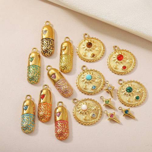 European and American INS Style Stainless Steel Small Dzi Beads Round Pendant Zircon Perforated Beads Pendant DIY Beading Accessories Wholesale