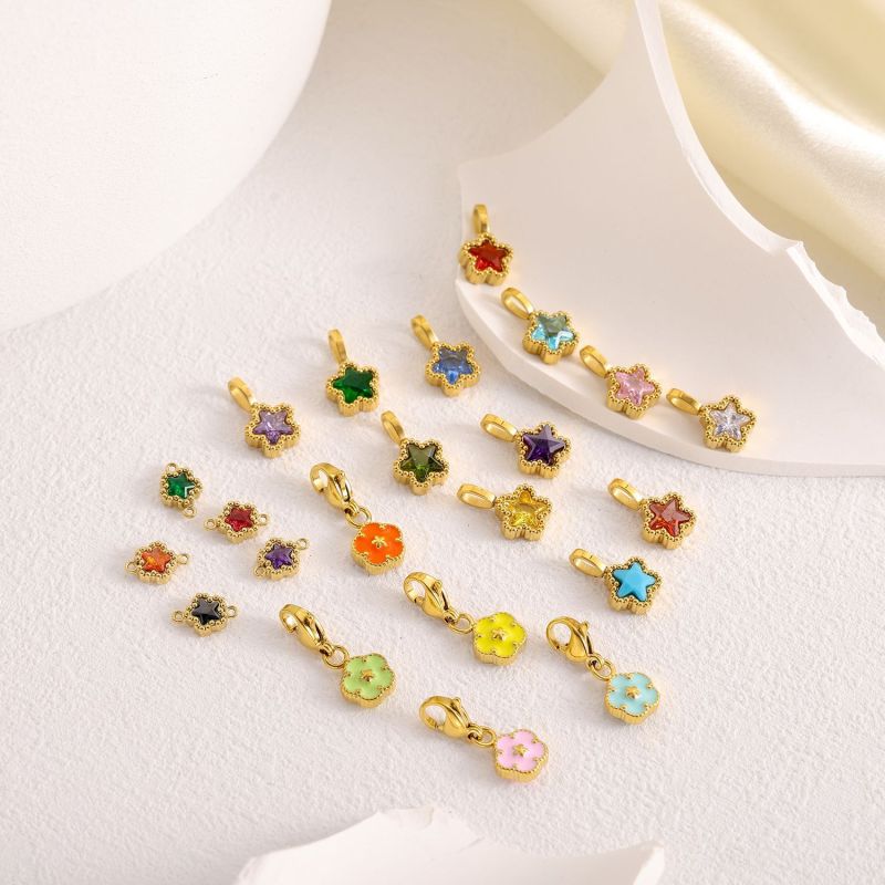 Fashion Exquisite Colorful Zircon High-Grade Pentagram Small Pendant DIY Jewelry Oil Drop Flower Petite Cross-Border Wholesale