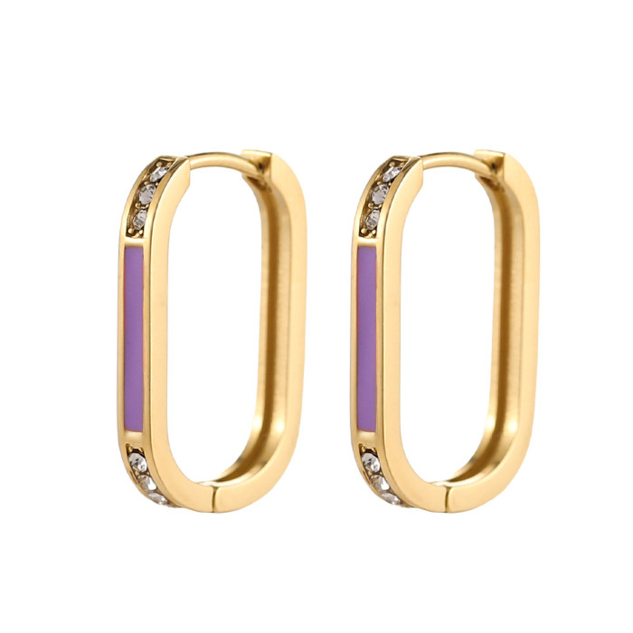 European and American Cross-Border AliExpress Oil Drop Colorful Hoop Micro Pave Zircon Earrings Ear Clips Personality Versatile Ear Jewelry