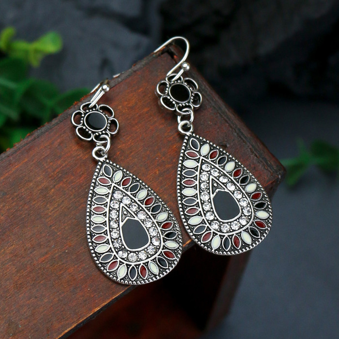 European and American INS Hot-Selling Bohemian Earrings Colorful Oil-Drip Round Elegant Earrings Foreign Trade Exquisite Point Diamond Jewelry