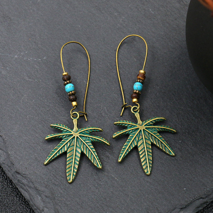 Fashion Jewelry Trendy Vintage Earrings Fashion Leaf Inlaid with Colored Stones Amazon Stud Earrings Jewelry Set