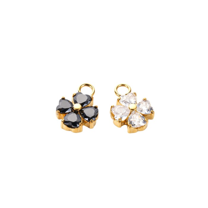 Korean Version of Niche Temperament Black and White Zircon Four-leaf Flower Light Luxury High-end Sense Accessories J...