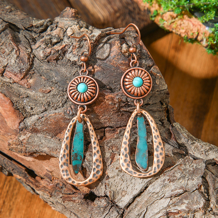 Hot-Selling Bohemian Style Vintage Distressed Earrings Alloy Texture Ethnic Style Drop Earrings Ear Jewelry Manufactu...