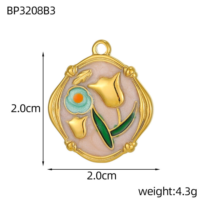 Blue-Green Series Oil Painting Style Heart Flower DIY Round Earrings Bracelet Necklace Jewelry Accessories Wholesale