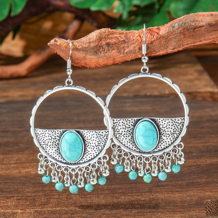 Hot-Selling Turquoise Earring Set Retro Bohemian Style Geometric Tassel Earrings Direct From Manufacturer, Jewelry Sets