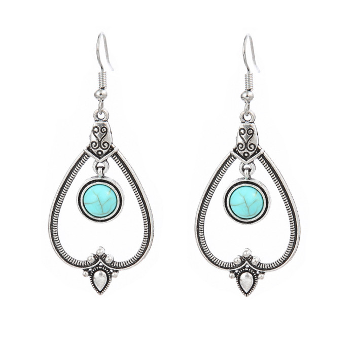 AliExpress Simple Ethnic Style Flower Water Drop Hoop Turquoise Earrings Set Ear Accessories Wholesale, Jewelry Sets
