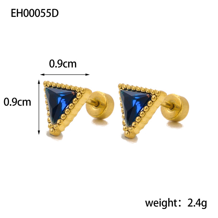 European and American Style Stainless Steel Emerald Triangle Earrings High-end Vintage Light Luxury Earrings French Chanel Accessories Wholesale
