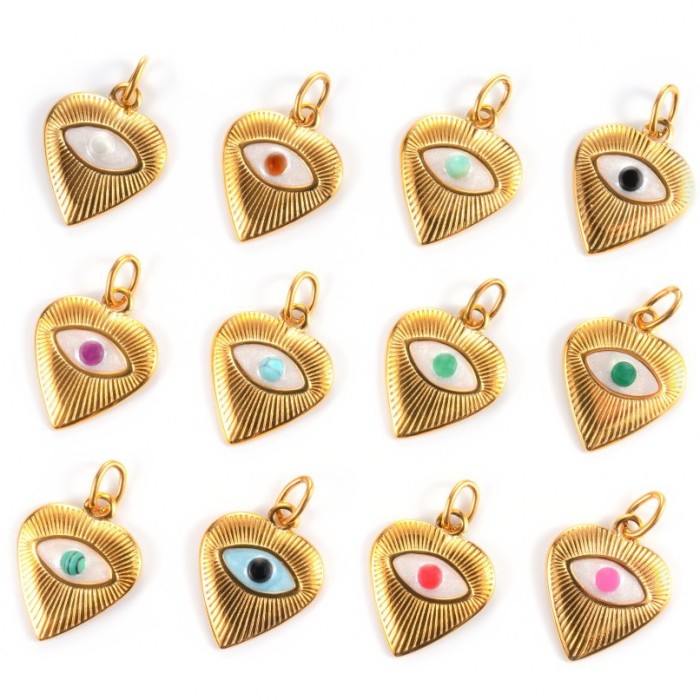 Vacuum Gold Plated Heart Devil's Eye Titanium Steel DIY Pendant Women's Eye Stainless Steel Heart Snake Necklace Pendant