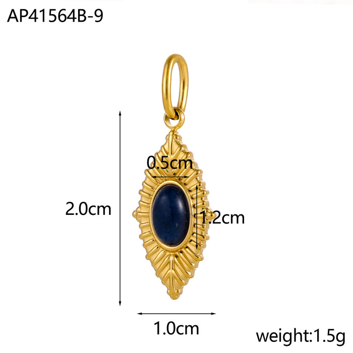 French Retro Oval Leaf Texture Inlaid Colorful Faceted Natural Stone Stainless Steel DIY Jewelry Accessories Wholesale