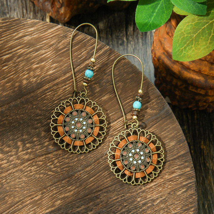 Cross-Border Hot-Selling Bohemian Vacation Style Metal Earrings Vintage Ethnic Style Handmade Earrings High-End Earrings