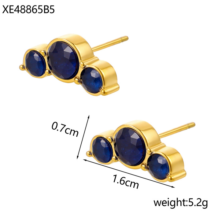 Cross-Border Hot-Selling Colorful Zircon Birthday Stone Earrings Versatile Stainless Steel 18K Gold Plated Non-Fading Titanium Steel Studs