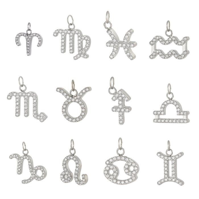CNC Inlaid Full Diamond 12 Zodiac Pendant Titanium Steel Vacuum Plating Necklace Earring Accessories DIY Jewelry Accessories