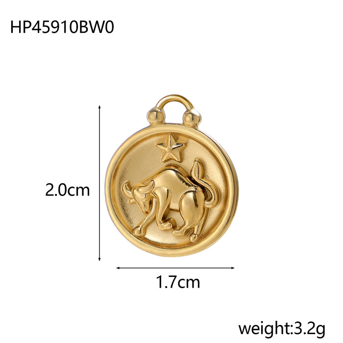 Hot-Selling Fashion Zodiac 18K Gold Pendant Bracelet Necklace Accessories Titanium Steel DIY Jewelry Components