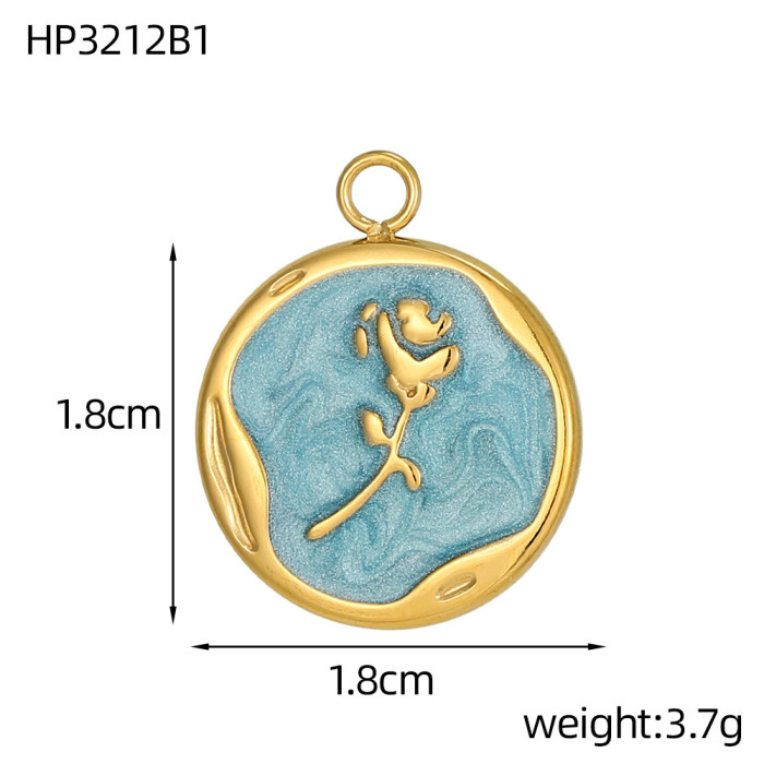 Blue-Green Series Oil Painting Style Heart Flower DIY Round Earrings Bracelet Necklace Jewelry Accessories Wholesale