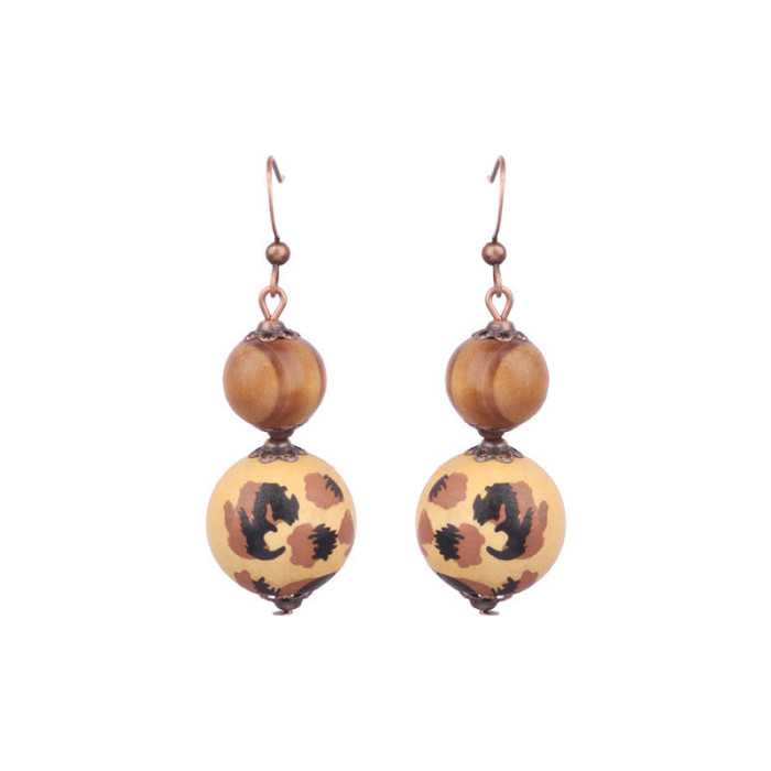 Cross-Border Amazon Tassel Earrings European and American Fashion Retro Wooden Beads Hand-Woven Geometric Hollow Wooden Earrings