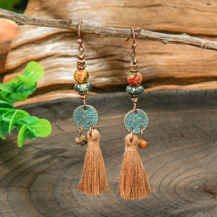 Bohemian Style Retro Fashion Long Personality Earrings Yunnan Travel Vacation Style Versatile Earrings Wholesale