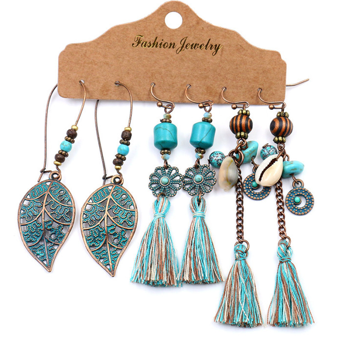 3-piece Earring Set Bohemian Fashion Tassel Earrings Amazon Accessories Hot Sale Earrings Wholesale, Jewelry Sets
