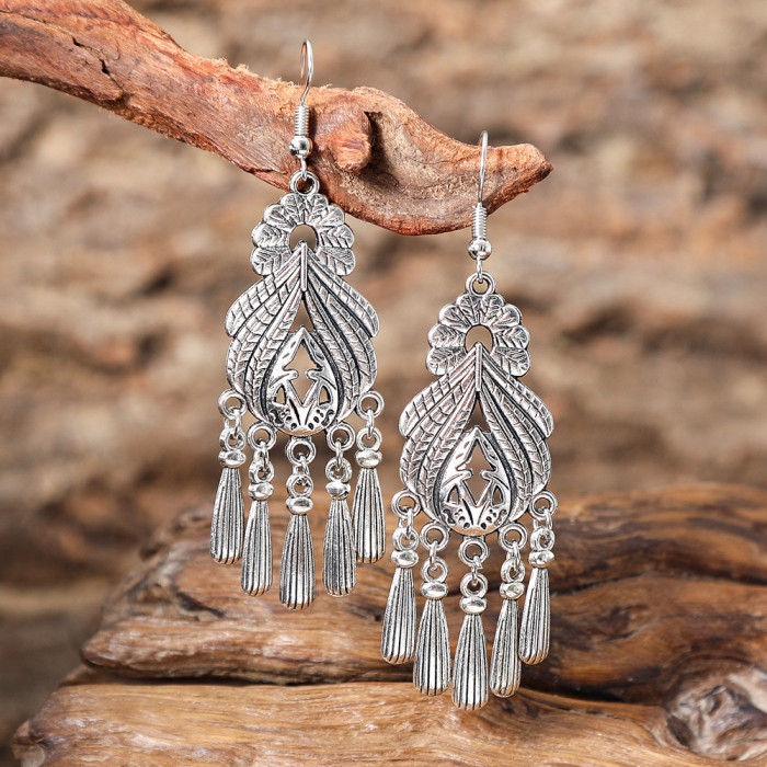 Bohemian Ethnic Style Retro Fashion Earrings for Women Flower Tassel Elegant Earrings Versatile Accessories