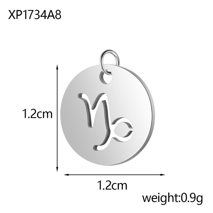 New Stainless Steel 12 Zodiac Hollow Round Pendant DIY Bracelet Necklace Small Charm Accessories Wholesale