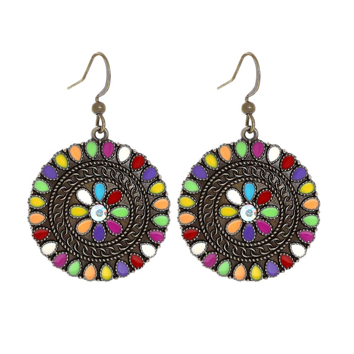 European and American Fashion Round Hollow Alloy Earrings Creative Flower Earrings Bohemian Women's Trendy Jewelry Wholesale