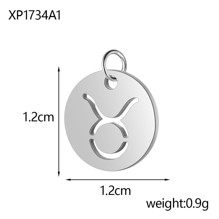 New Stainless Steel 12 Zodiac Hollow Round Pendant DIY Bracelet Necklace Small Charm Accessories Wholesale