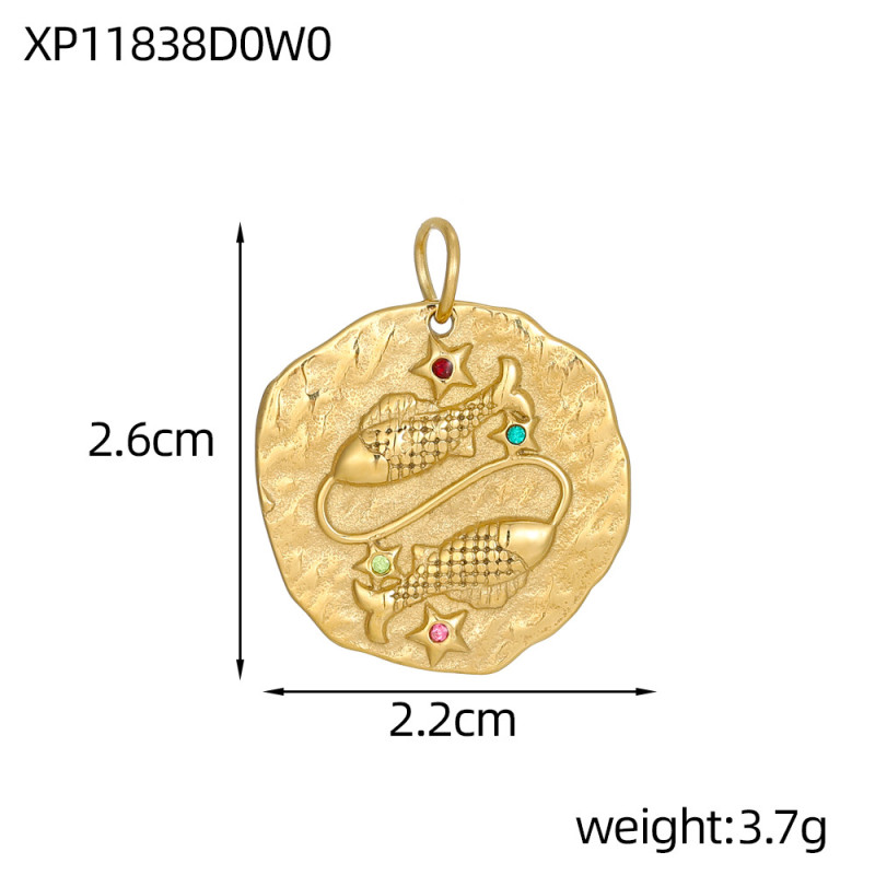 Vintage French Style Twelve Constellations Irregular Round Pendant Personality Trend DIY Pendant European and American Cross-Border Simple Accessories