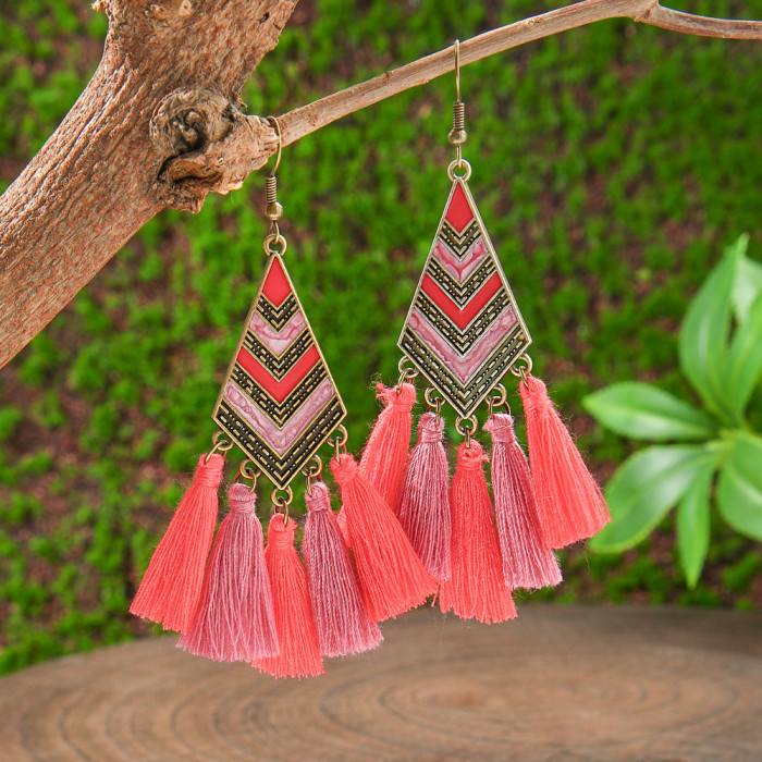 Vintage Ethnic Style Colorful Oil Drop Earrings Bohemian Exotic Design Versatile Jewelry Manufacturer