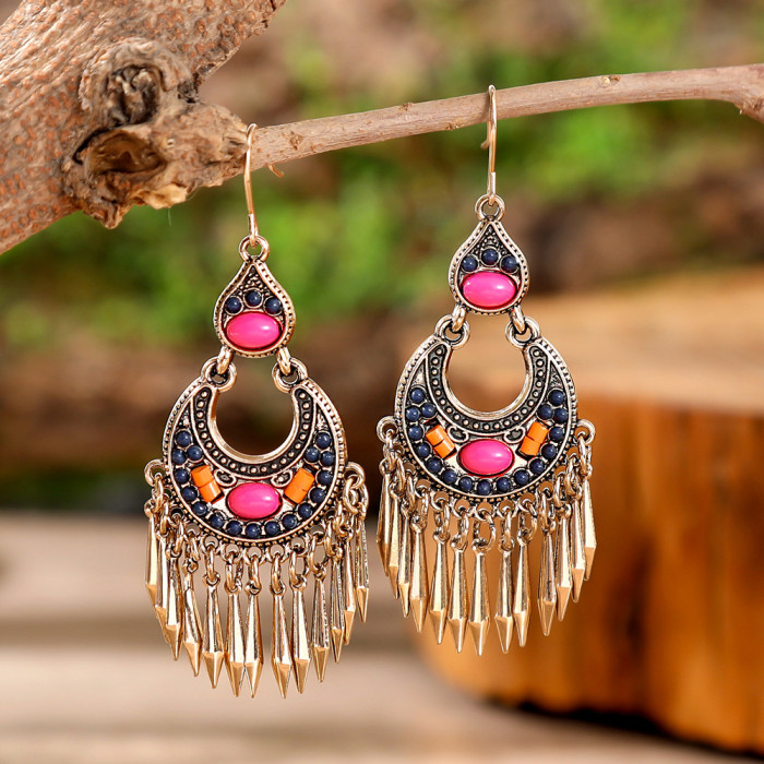 Cross-Border New Bead Earrings for Women European and American Fashion Palace Style Vintage Gold Tassel Earrings Wholesale