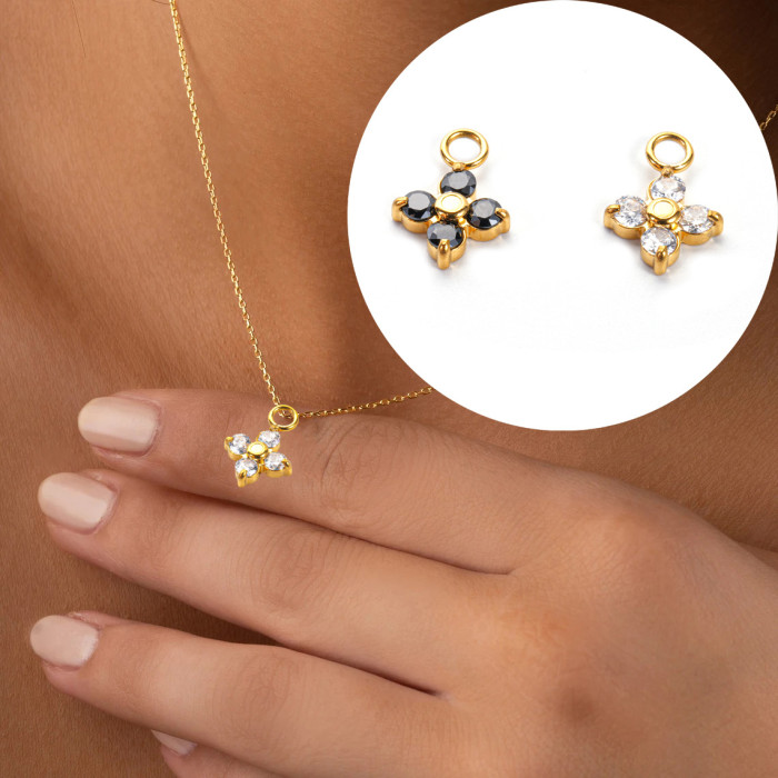 French Cross Flower Titanium Steel Inlaid Zircon DIY Pendant Women Geometric Star Stainless Steel Jewelry Hanging Pendant