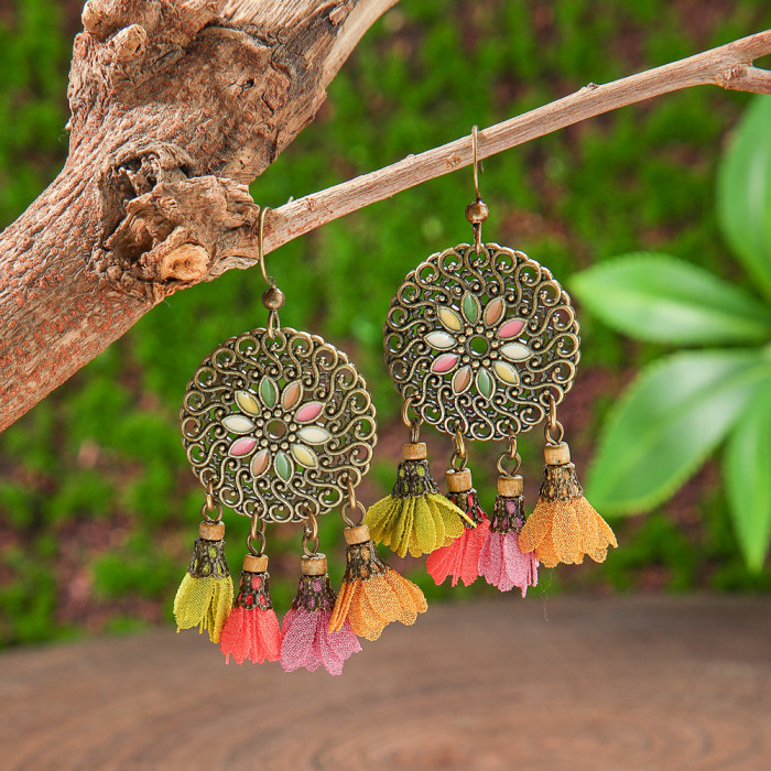 Vintage Ethnic Style Colorful Oil Drop Earrings Bohemian Exotic Design Versatile Jewelry Manufacturer