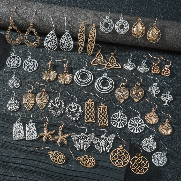 Hot-Selling Ancient Silver Earring Set Ethnic Style Simple Versatile Geometric Personality Ear Jewelry Factory Direct...