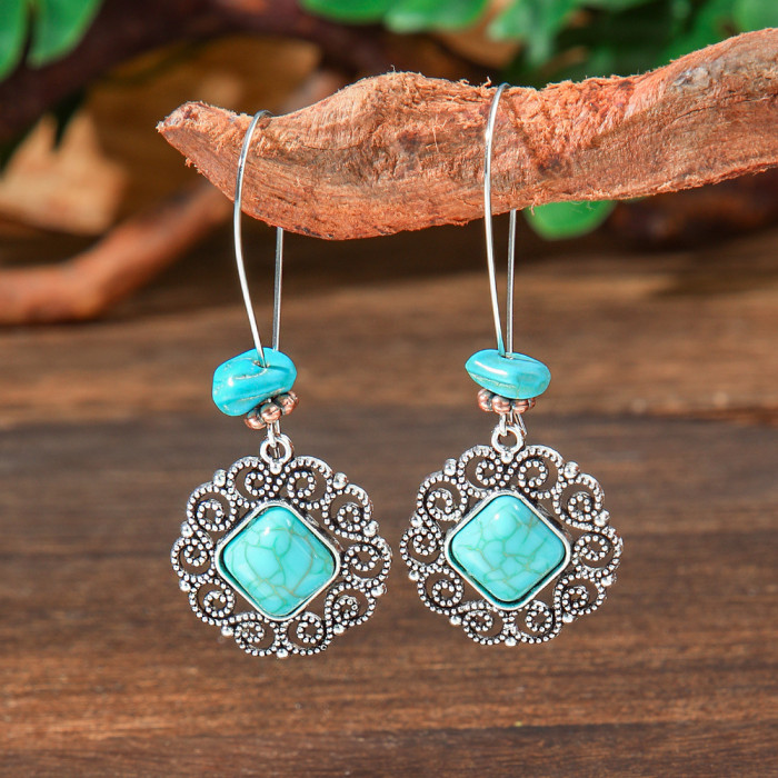 Hot-Selling Turquoise Earring Set Retro Bohemian Style Geometric Tassel Earrings Direct From Manufacturer, Jewelry Sets