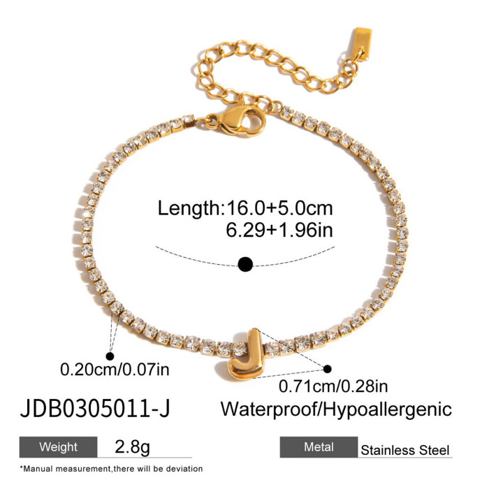 Hot Sale Stainless Steel Chubby Bubble with Rhinestone 26 Letter Bracelet Light Luxury Jewelry Bracelet Jewelry Whole...