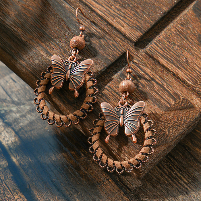 Cross-Border Hot Sale Retro Bohemian Style Simple Design Coffee Color Butterfly Earrings Versatile Niche Earrings Wholesale