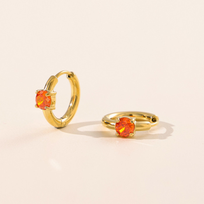 Cross-Border New Colorful Heart Round Triangle Zircon Earrings Titanium Steel Vacuum Plating Hoop Earrings High-End Gemstone