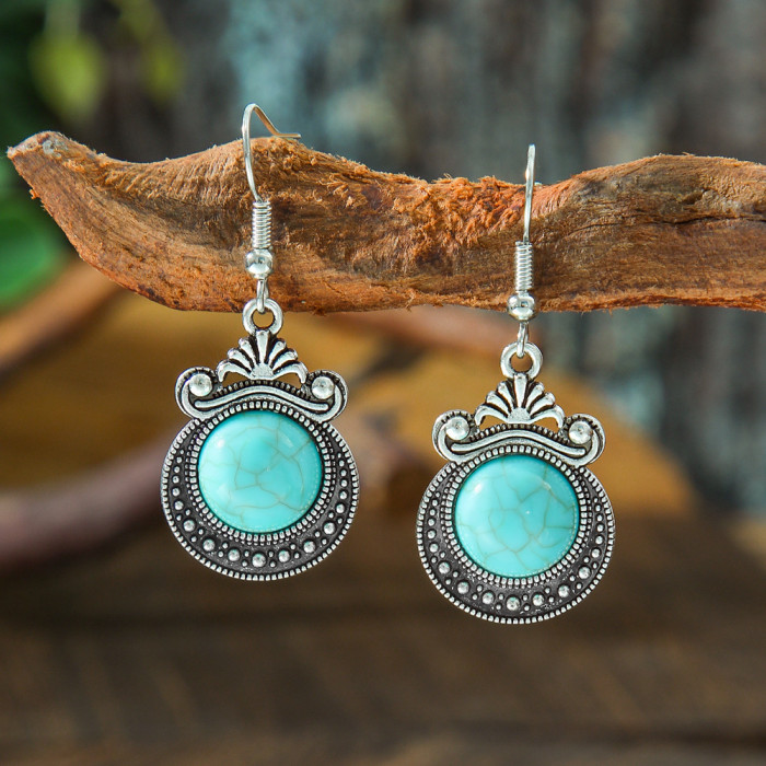 New Hot Selling Bohemian Style Turquoise Earrings Vintage Creative Personality Alloy Texture Earrings Wholesale