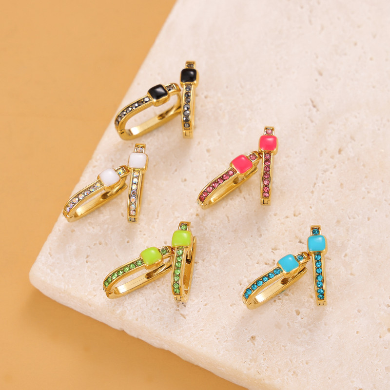 Cross-Border European and American Hot Selling Niche Unique Design High-End Micro-Inlaid Colorful Gemstone Earrings Jewelry Wholesale