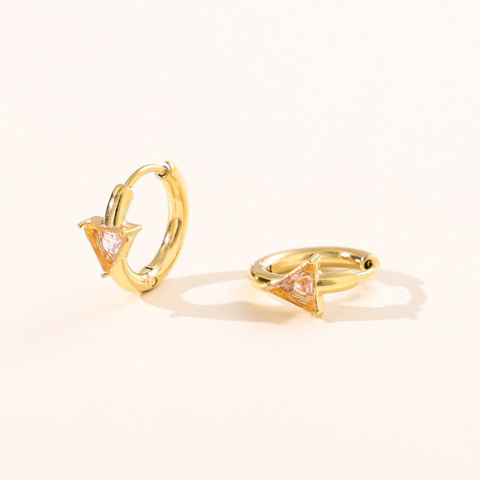 Cross-Border New Colorful Heart Round Triangle Zircon Earrings Titanium Steel Vacuum Plating Hoop Earrings High-End Gemstone