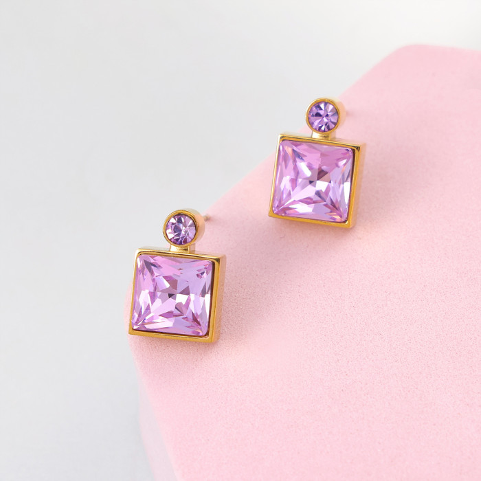 INS Square Perfume Bottle Necklace Niche Design Sense Elegant Fashion Personality Exquisite Earrings Jewelry Wholesale