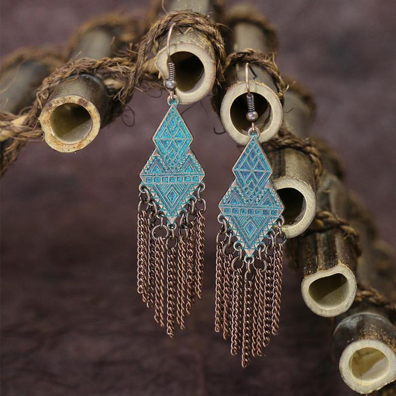 Ethnic Style Retro Tassel Earrings for Women Antique Geometric Alloy Earrings Cross-Border Hot Selling Foreign Trade Accessories Wholesale