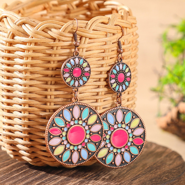 Hot-Selling Bohemian Style Colorful Oil Drop Earrings Vacation Travel Alloy Earrings Manufacturer Wholesale