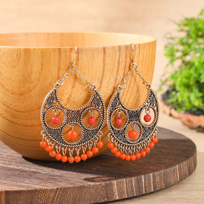 Cross-Border New Bead Earrings for Women European and American Fashion Palace Style Vintage Gold Tassel Earrings Wholesale