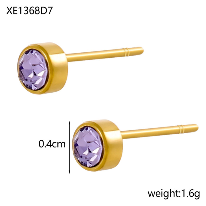 Amazon Cross-Border Hot-Selling Round December Colorful Zircon Small Earrings Stainless Steel Earrings Jewelry Wholesale