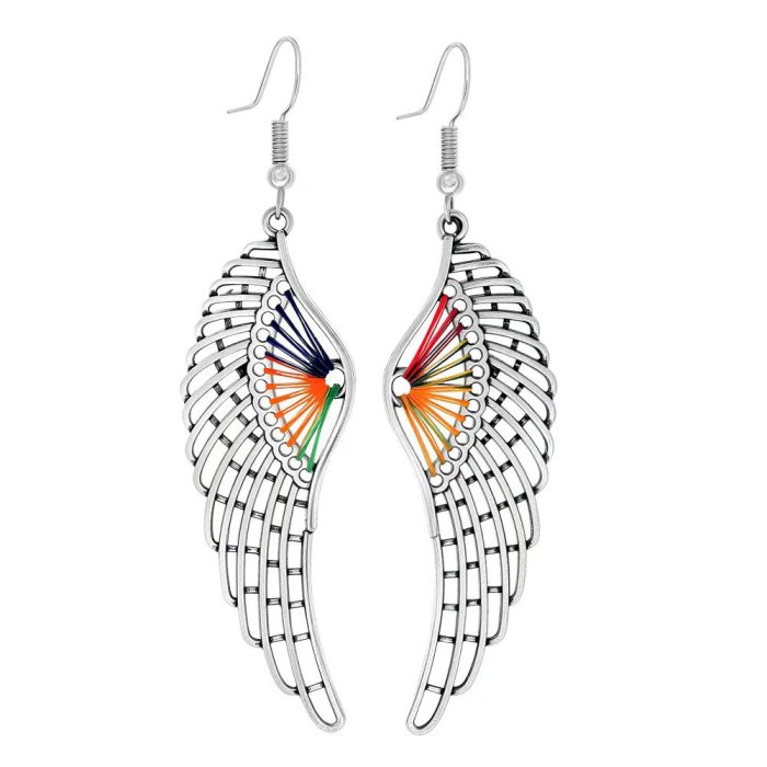 European and American Cross-Border Ethnic Style Earrings Silver Geometric Metal Turquoise Inlaid Tassel Earrings Amazon Ear Jewelry