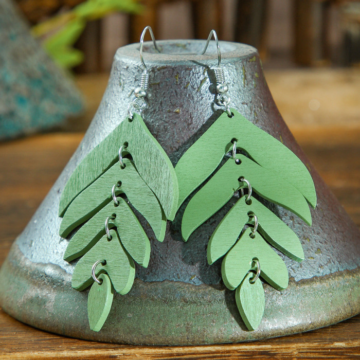 Amazon New Wooden Earrings Bohemian Exaggerated Leaf Drop Earrings Jewelry Manufacturer Wholesale