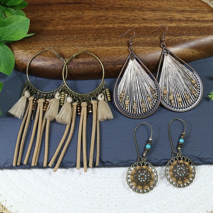 Amazon Bohemian Earrings Rice Bead Shell Long Tassel Earrings Large Hoop Earrings Jewelry Set