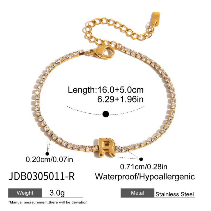 Hot Sale Stainless Steel Chubby Bubble with Rhinestone 26 Letter Bracelet Light Luxury Jewelry Bracelet Jewelry Whole...
