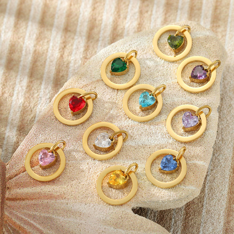 Ins Amazon Hot-Selling Heart Stainless Steel Zircon Inlaid Accessories for Women Light Luxury Versatile DIY Accessories Jewelry Wholesale